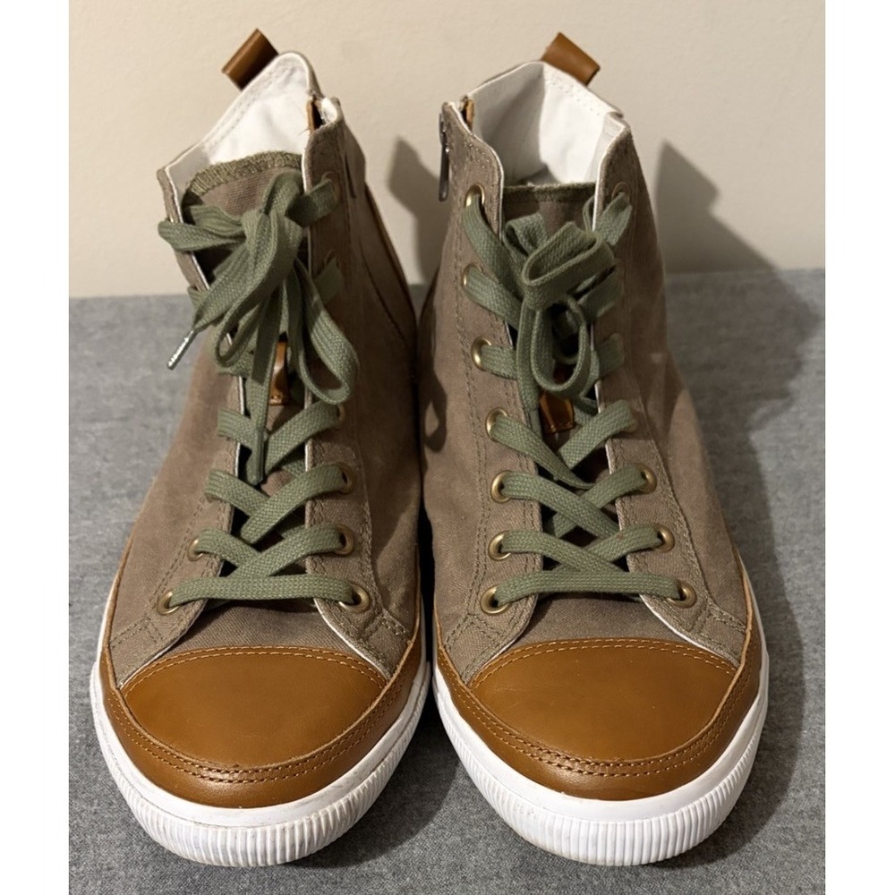 BURNETIE Canvas Leather High-Top Vintage Sneaker Mens 13 Brown Side Zip